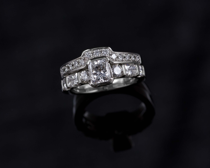 Platinum and diamond engagement and wedding ring